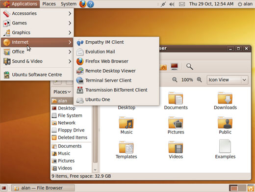 screenshot of Ubuntu 9.10